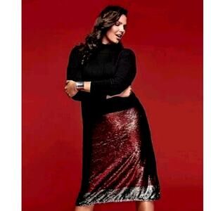 Lane Bryant Sequin Glamour X Knee Skirt Red & Silver Color Block, Skirt, Size 18